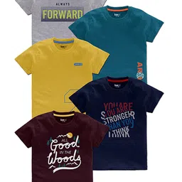 BAESD Boys Pack Of 5 Typography Printed Round Neck T-shirts-75