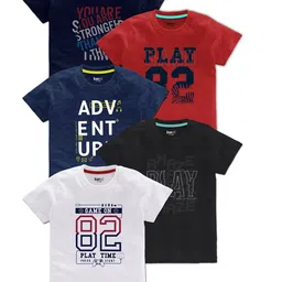 BAESD Boys Pack Of 5 Typography Printed Cotton T Shirts-11