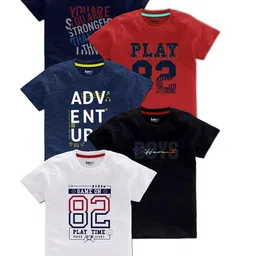 BAESD Boys Pack Of 5 Typography Printed Round Neck T-shirts-image-72