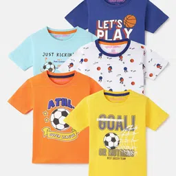Googo Gaaga Boys Pack Of 5 Typography Printed Short Sleeves Round Neck Cotton T-shirt-48