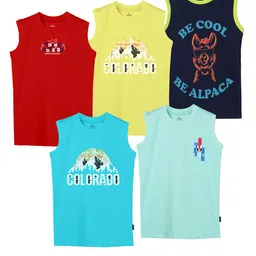 KiddoPanti Boys Pack Of 5 Typography Printed Sleeveless T-shirts-image-24
