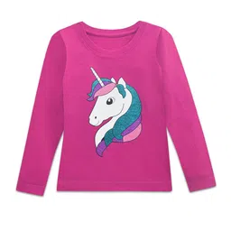 A T U N Girls Fuchsia Printed Applique T-shirt-image-92