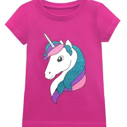 A T U N Girls Fuchsia Printed Applique T-shirt-image-104