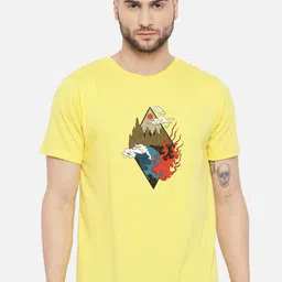 FFLIRTYGO Men Yellow Printed Applique T-shirt-image-77