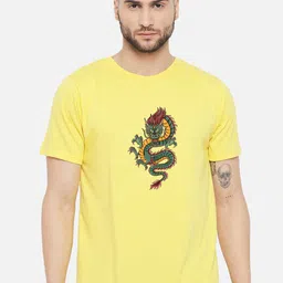 FFLIRTYGO Men Yellow Printed Applique T-shirt-image-86