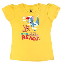 Tom & Jerry by Wear Your Mind Girls Yellow Graphic Printed Pure Cotton Regular Fit T-shirt-image-93