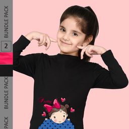 NUSYL Girls Black & Pink Pack of 2 Graphic Printed T-shirts-image-13