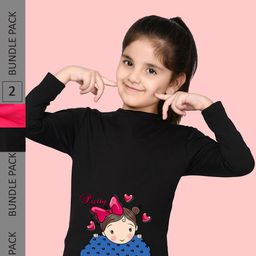 NUSYL Girls Black & Pink Pack of 2 Graphic Printed T-shirts-image-83