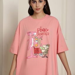 Fabflee Pink Panther Printed Cotton Oversized T-shirt-image-63