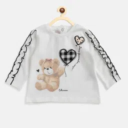 Chicco Girls Cream-Coloured Printed Applique T-shirt-image-1