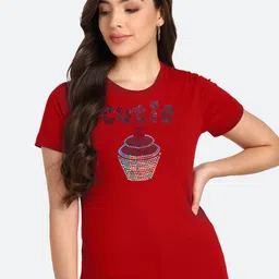shashvi Women Red Typography Printed T-shirt-picture-9