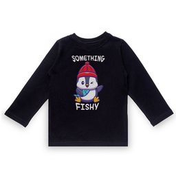 KAVEE Infant Boys Black Typography Printed Biowashed Round Neck Pure Cotton T-shirt-image-95