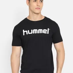 hummel Men Black & White Brand Logo Printed T-shirt-image-1