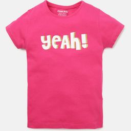mackly Girls Pink Typography Printed Cotton T-shirt-image-105