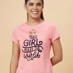 Globus Pink Typography Round Neck Pure Cotton T-shirt-image-6