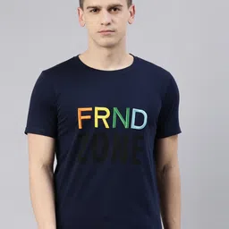 Joven Men Navy Blue Typography Printed Pure Cotton T-Shirt-image-48