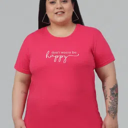 Trend Level Plus Size Typography Printed Pure Cotton T-shirt-image-46
