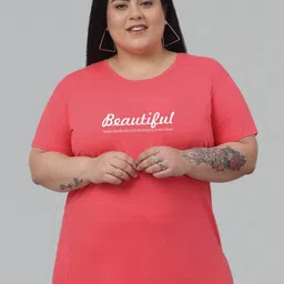 Trend Level Plus Size Round Neck Typography Printed Cotton T-shirt-image-48