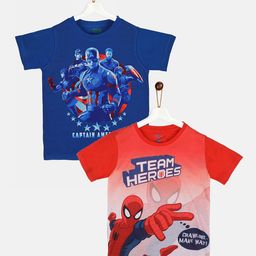 YK Marvel Boys Pack of 2 Spider-Man & Captain America Printed T-shirts-picture-1