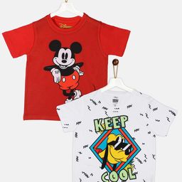 YK Disney Boys Red Mickey and Pluto Sibling Collection Printed Cotton T-shirt-image-93