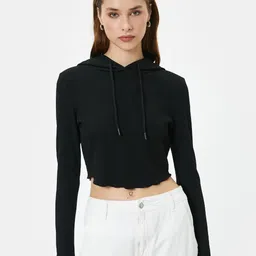 Koton Hooded Long Sleeves Raw Edge Corp T-shirt-image-58