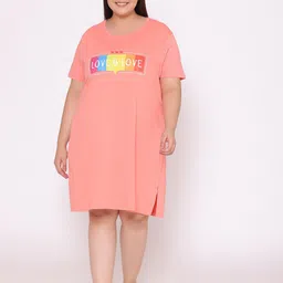 TITTLI Plus Size Typography Printed T-Shirt Night Dress-image-42