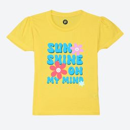 YK Girls Yellow Typography Printed Pure Cotton Applique T-shirt-image-63