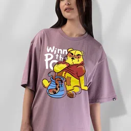 PRONK Winnie The Pooh Printed Drop Shoulder Sleeves Pure Cotton Oversized T-shirt-image-58