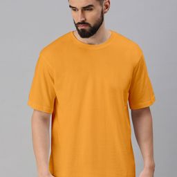 VEIRDO Mustard Yellow Oversized Drop Shoulder Sleeve Pure Cotton T-shirt-image-23
