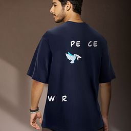 Bewakoof Men Blue Peace Not War Graphic Printed Oversized T-shirt-image-50