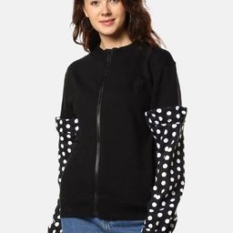 Campus Sutra Women Black & White Polka Dots Printed Sleeves Sweatshirt-image-84