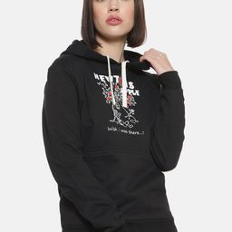 Campus Sutra Women Black Graphic Printed Hooded Sweatshirt-image-55