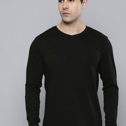 Mast & Harbour Black V-Neck Long Sleeve Cotton T-shirt-image-73