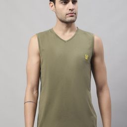 VIMAL JONNEY V-Neck Cotton Gym Vest V_SL_OLIVE-01-image-13