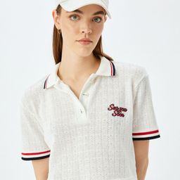 Koton Women Self Design Polo Collar T-shirt-image-52