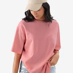 The Souled Store Women Solid Round Neck Pure Cotton Oversized T-shirt-image-59