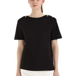Tommy Hilfiger Women Solid Round Neck Cotton T-shirt-image-22