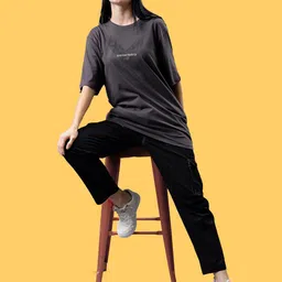 Mad Over Print Round Neck Applique Cotton Oversized Tshirt-picture-19