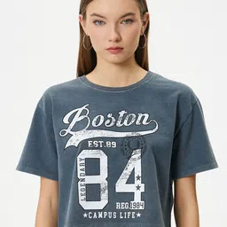 Koton Women Cotton Typography Printed Drop-Shoulder Sleeves T-shirt-image-14