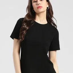 Grit and Flair Women Solid Round Neck Cotton T-shirt-image-50
