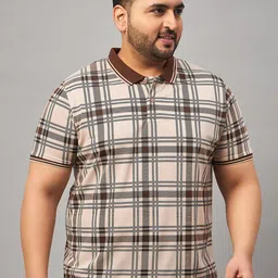 AUSTIVO Plus Size Checked Polo Collar Cotton T-shirt-image-79