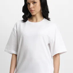 JUNEBERRY Pure Cotton Bio Finish Drop Shoulder Sleeves Oversized T-shirt-image-82