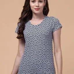 BAESD Round Neck Relaxed Fit Geometric Printed Cotton T-shirt-image-6