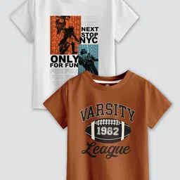 CODEZ Boys Pack Of 2 Typography Printed Cotton T-Shirt-image-25