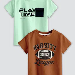 CODEZ Boys Pack Of 2 Typography Printed Cotton T-Shirt-27