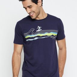 Mast & Harbour Navy Blue Graphic Printed Pure Cotton T-shirt-image-15