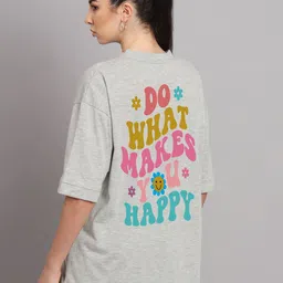 Imsa Moda Typography Printed Drop-Shoulder Sleeves Cotton Over Sized T-shirt-image-3