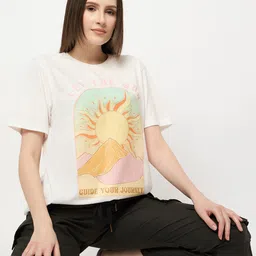 Mast & Harbour Graphic Printed Pure Cotton Oversized T-shirt-picture-4