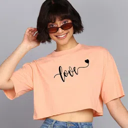 Adyavastram Typography Printed Round Neck Short Sleeves Crop Cotton Regular T-shirt-picture-35