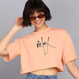 Adyavastram Typography Printed Drop-Shoulder Sleeves Cotton Oversized Crop T-shirt-image-77